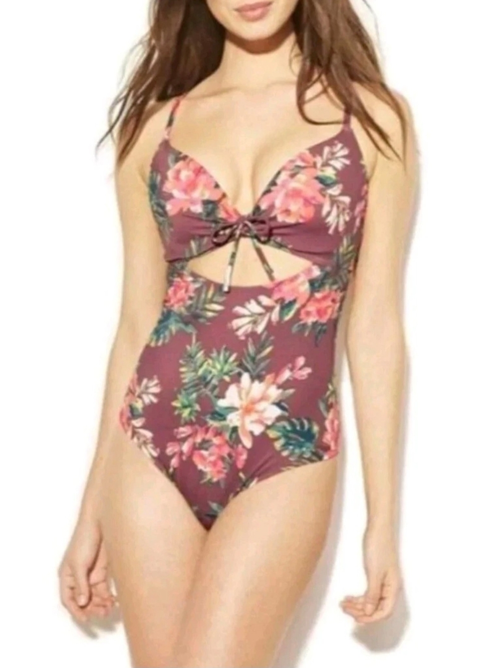 Floral Cutout One-Piece Swimsuit in Mauve Pink Floral SZ Sm 32D